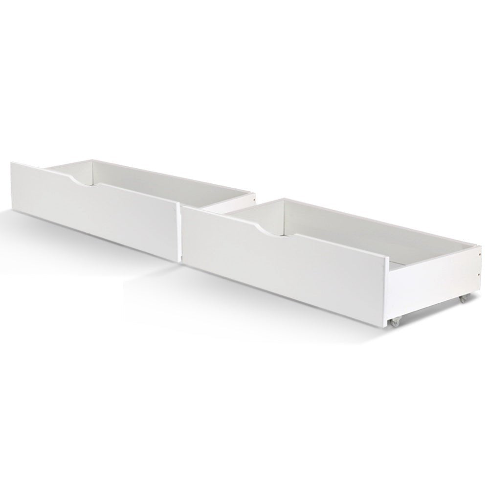 Artiss 2x Bed Frame Storage Drawers Trundle White - Kid Topia