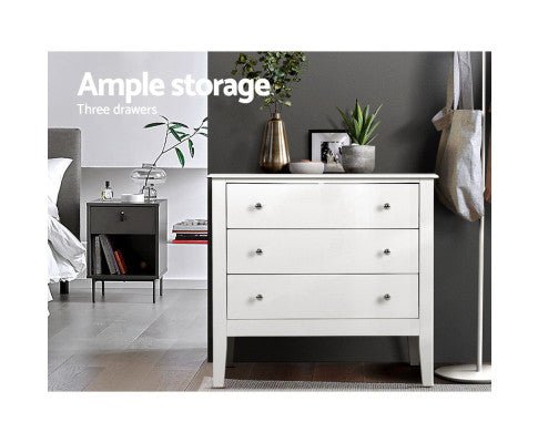 Artiss 3 Chest of Drawers - BRITTANY White - Kid Topia