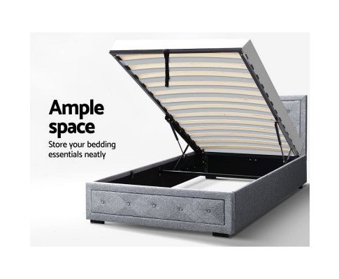 Artiss Bed Frame King Single Size Gas Lift Storage Mattress Base Wooden Grey - Kid Topia