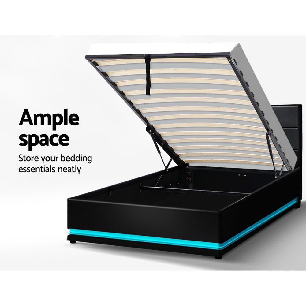 Artiss Bed Frame King Single Size LED Gas Lift Black LUMI - Kid Topia