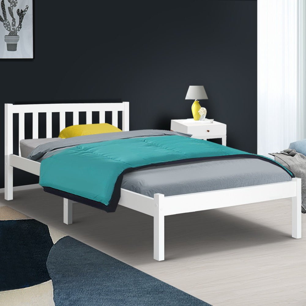 Artiss Bed Frame King Single Size Wooden White SOFIE - Kid Topia