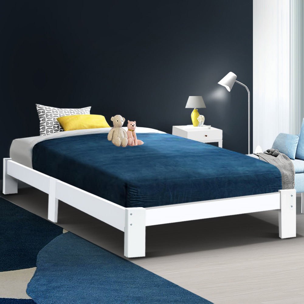 Artiss Bed Frame Single Size Wooden White JADE - Kid Topia