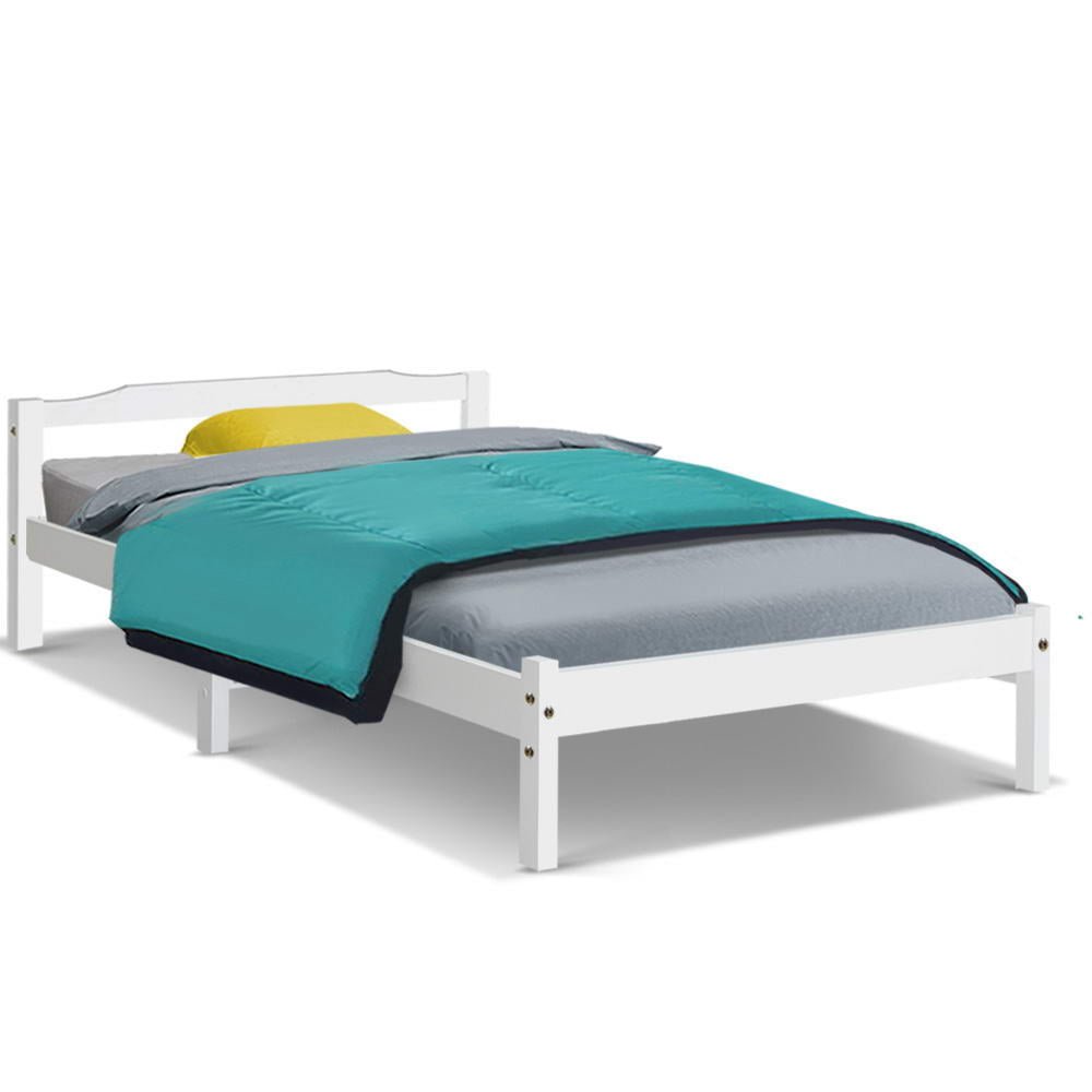 Artiss Bed Frame Single Size Wooden White LEXI - Kid Topia