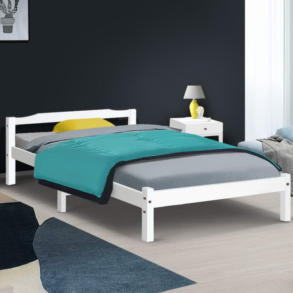 Artiss Bed Frame Single Size Wooden White LEXI - Kid Topia