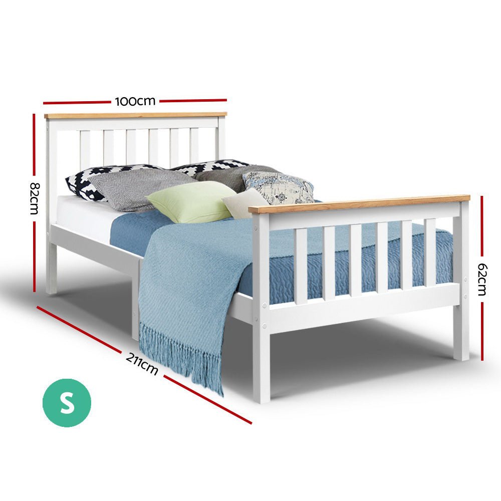 Artiss Bed Frame Single Size Wooden White PONY - Kid Topia