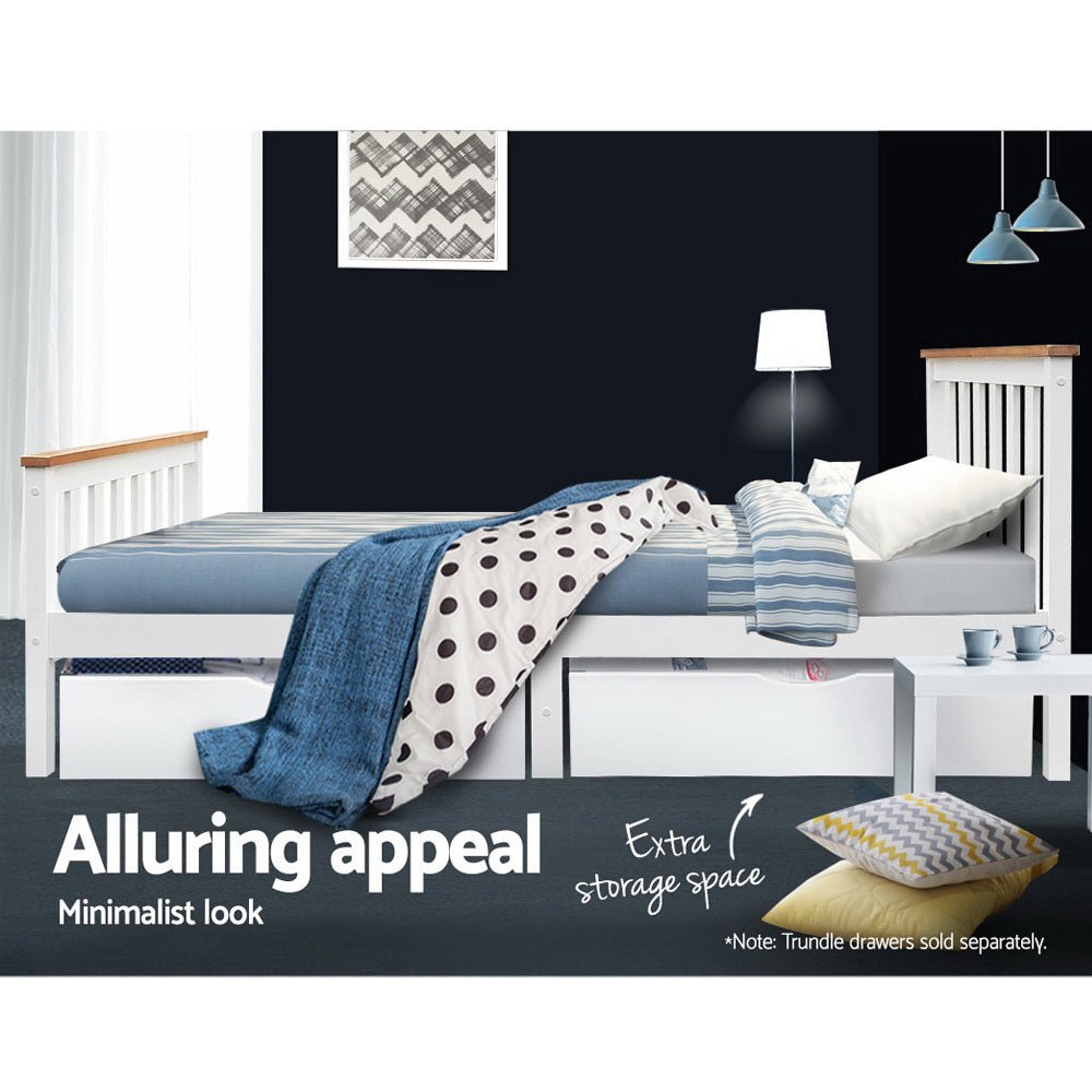Artiss Bed Frame Single Size Wooden White PONY - Kid Topia