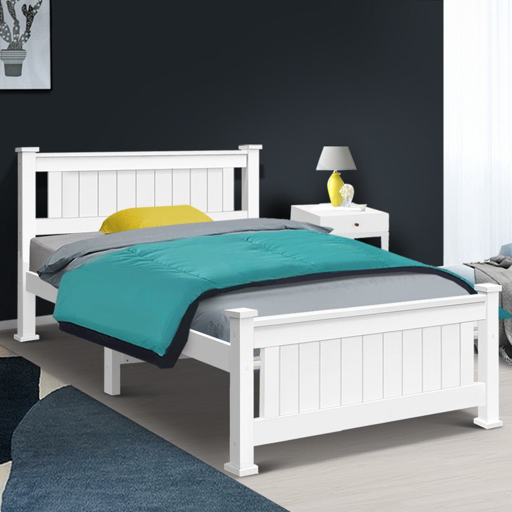 Artiss Bed Frame Single Size Wooden White RIO - Kid Topia