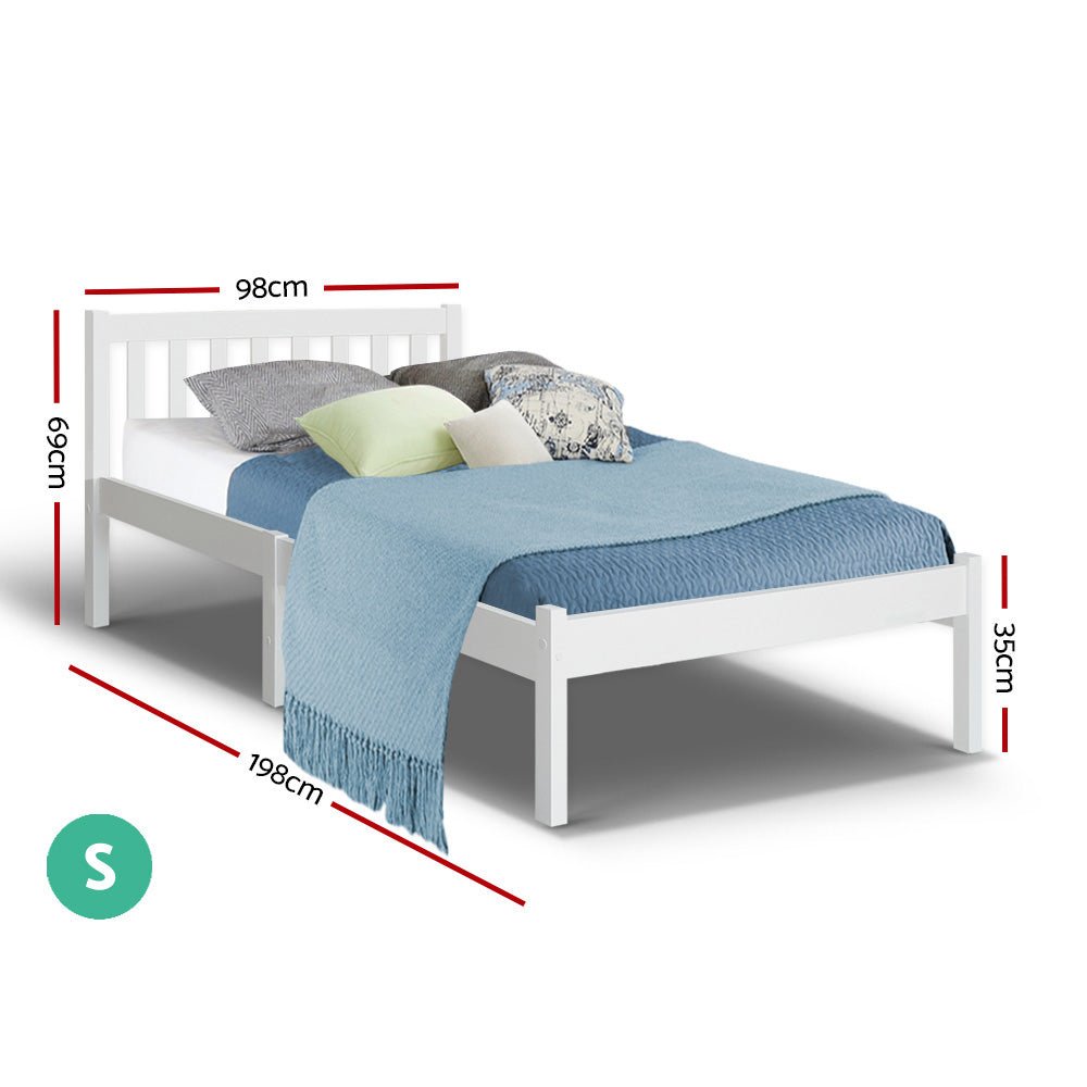 Artiss Bed Frame Single Size Wooden White SOFIE - Kid Topia