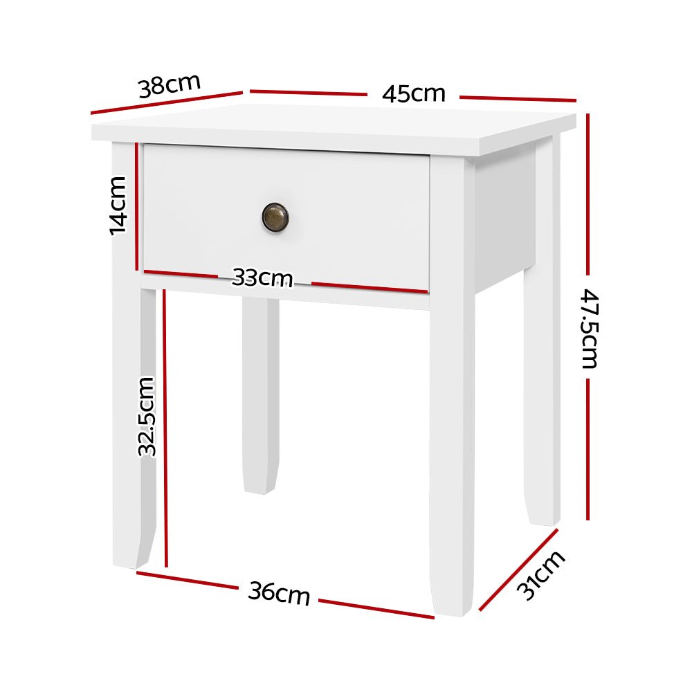 Artiss Bedside Table 1 Drawer - BOW White - Kid Topia