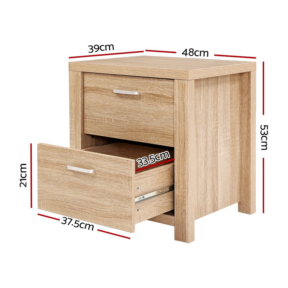 Artiss Bedside Table 2 Drawers - MAXI Pine - Kid Topia