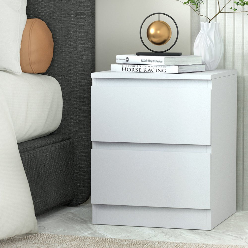 Artiss Bedside Table 2 Drawers - PEPE White - Kid Topia