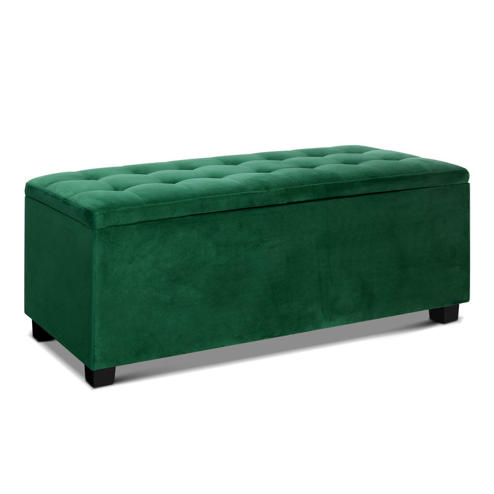 Artiss Storage Ottoman Blanket Box 98cm Velvet Green - Kid Topia