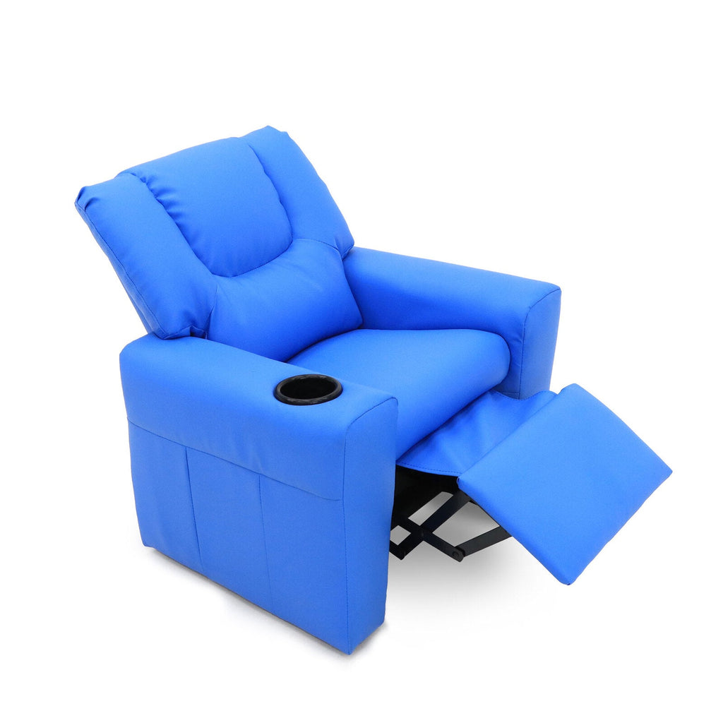 Blue Kids push back recliner chair with cup holder - Kid Topia
