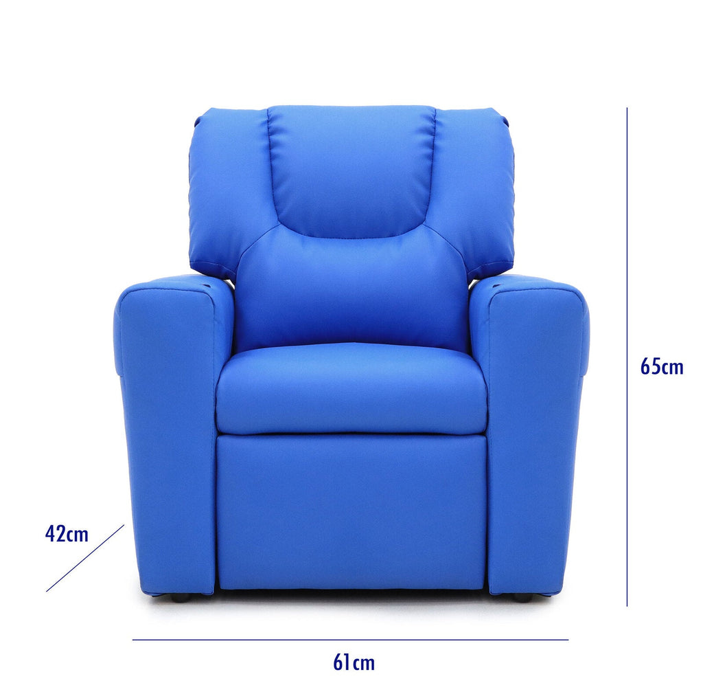 Blue Kids push back recliner chair with cup holder - Kid Topia