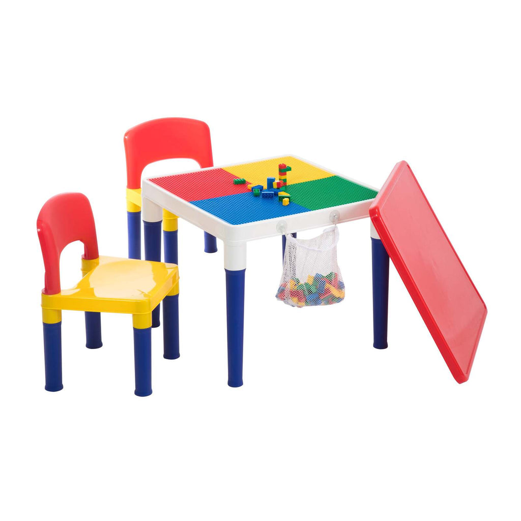 Children's 2-in-1 Building Blocks Table & Chairs Set w/ 100 Blocks - Kid Topia