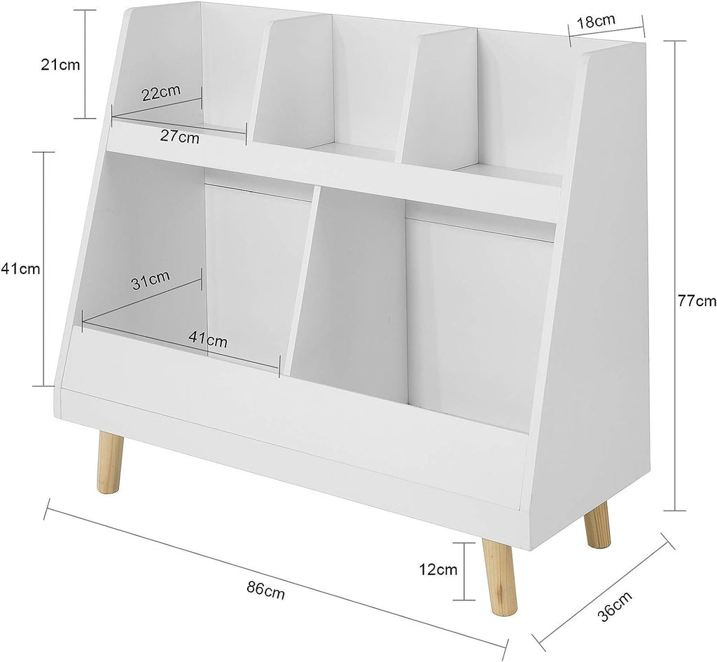 Childrens Shelving Unit, 5 Compartments Bookcase - Kid Topia