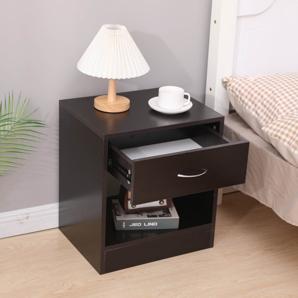Dandi Bedside Table Nightstand with Drawer Set of 2 Brown - Kid Topia