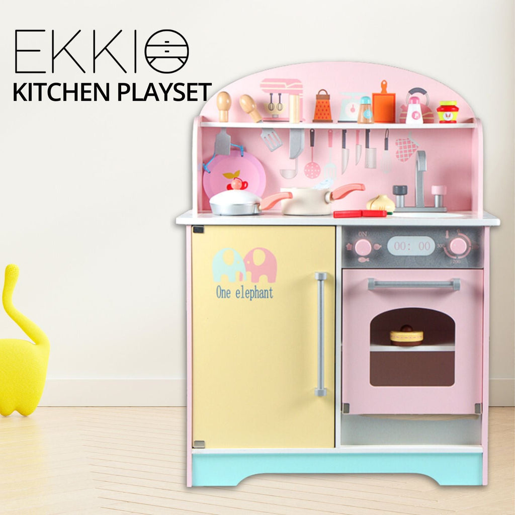 EKKIO Wooden Kitchen Playset for Kids (Japanese Style Kitchen Set, Pink) EK-KP-106-MS - Kid Topia