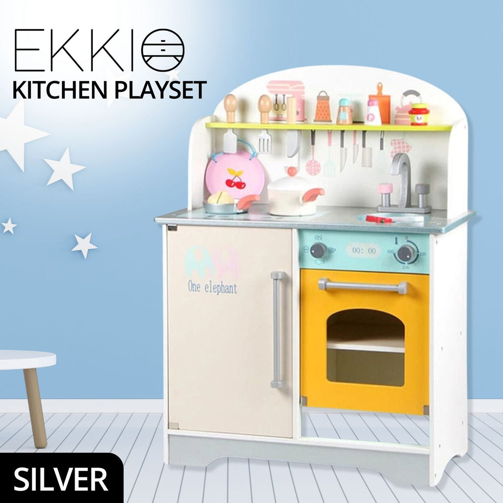 EKKIO Wooden Kitchen Playset for Kids (Japanese Style Kitchen Set, Silver) EK-KP-107-MS - Kid Topia