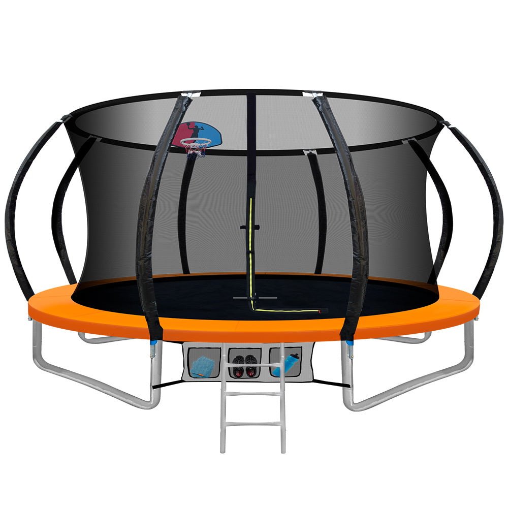 Everfit 12FT Trampoline for Kids w/ Ladder Enclosure Safety Net Rebounder Orange - Kid Topia