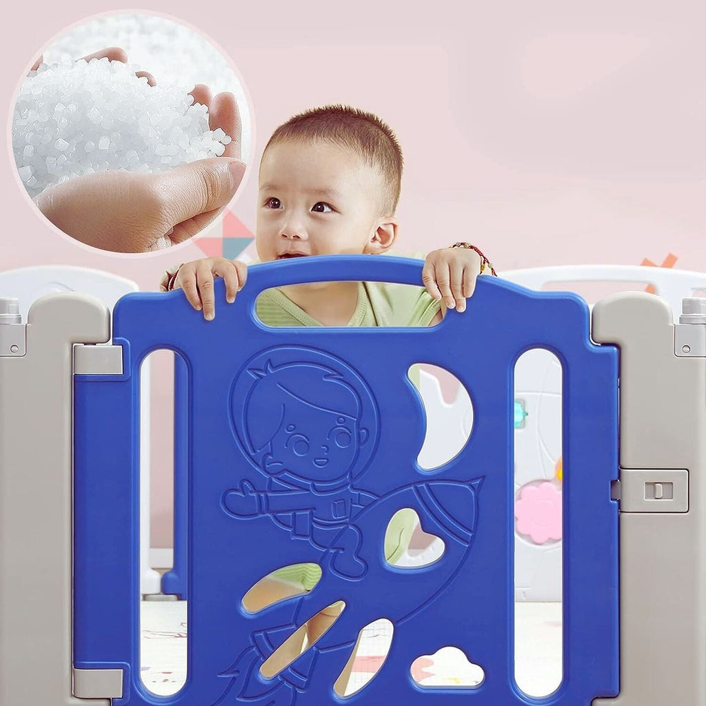 GOMINIMO Foldable Baby Playpen with 16 Panels (White Blue) GO-BP-102-TF - Kid Topia