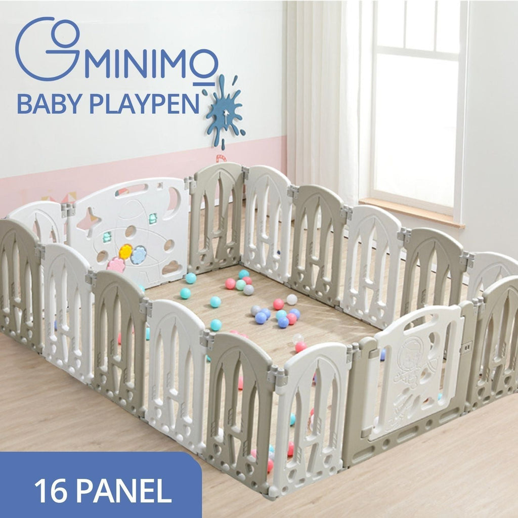 GOMINIMO Foldable Baby Playpen with 16 Panels (White Grey) GO-BP-101-TF - Kid Topia