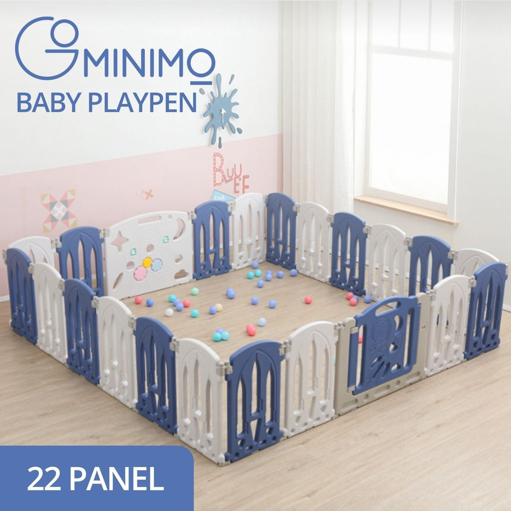 GOMINIMO Foldable Baby Playpen with 22 Panels (White Blue) GO-BP-103-TF - Kid Topia