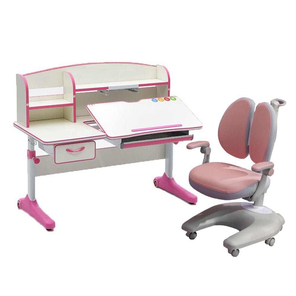Height Adjustable Children Kids Ergonomic Study Desk Chair Set 120cm Pink AU - Kid Topia