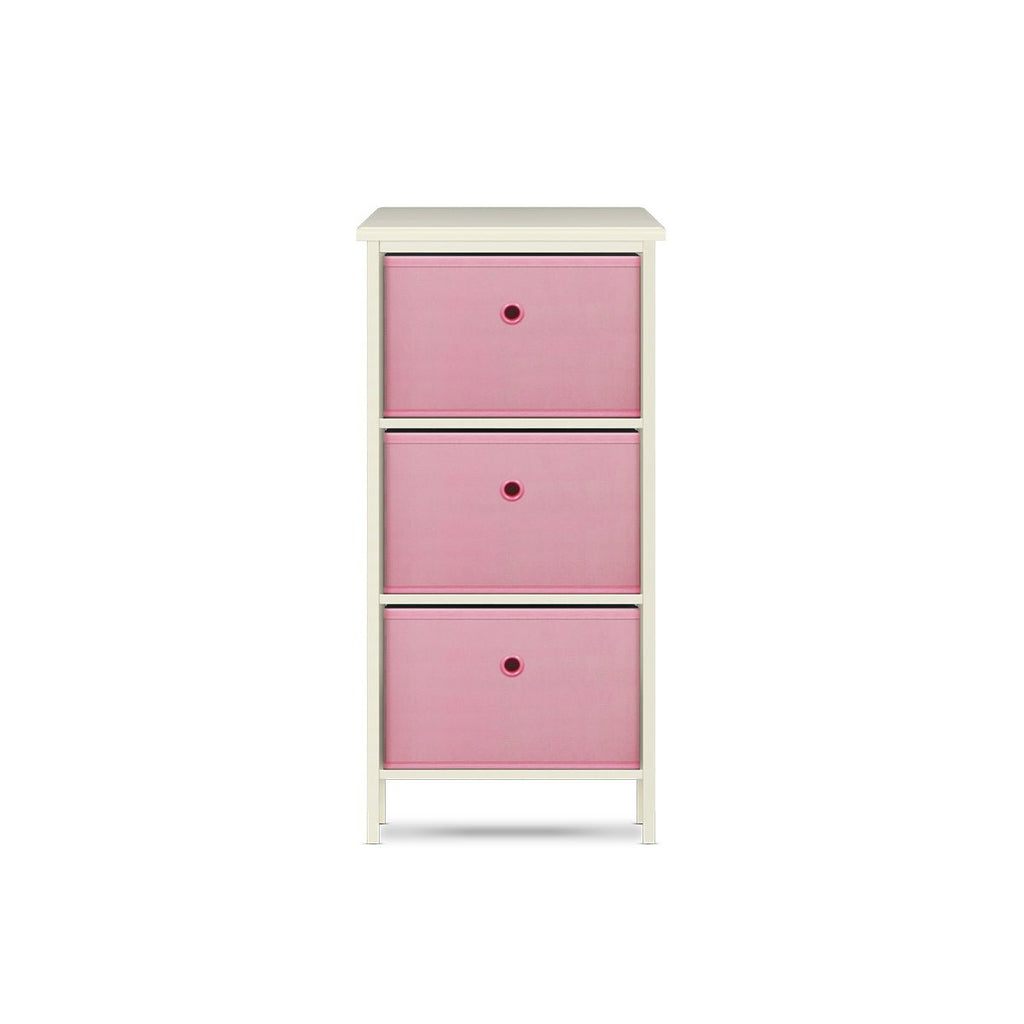 Home Master 3 Drawer Pine Wood Storage Chest Pink Fabric Baskets 70 x 80cm - Kid Topia