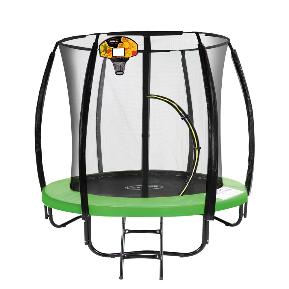Kahuna 6ft Outdoor Round Green Trampoline With Safety Enclosure And Basketball Hoop Set - Kid Topia