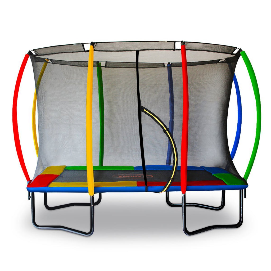 Kahuna 6ft x 9ft Outdoor Rectangular Rainbow Trampoline With Safety Enclosure - Kid Topia