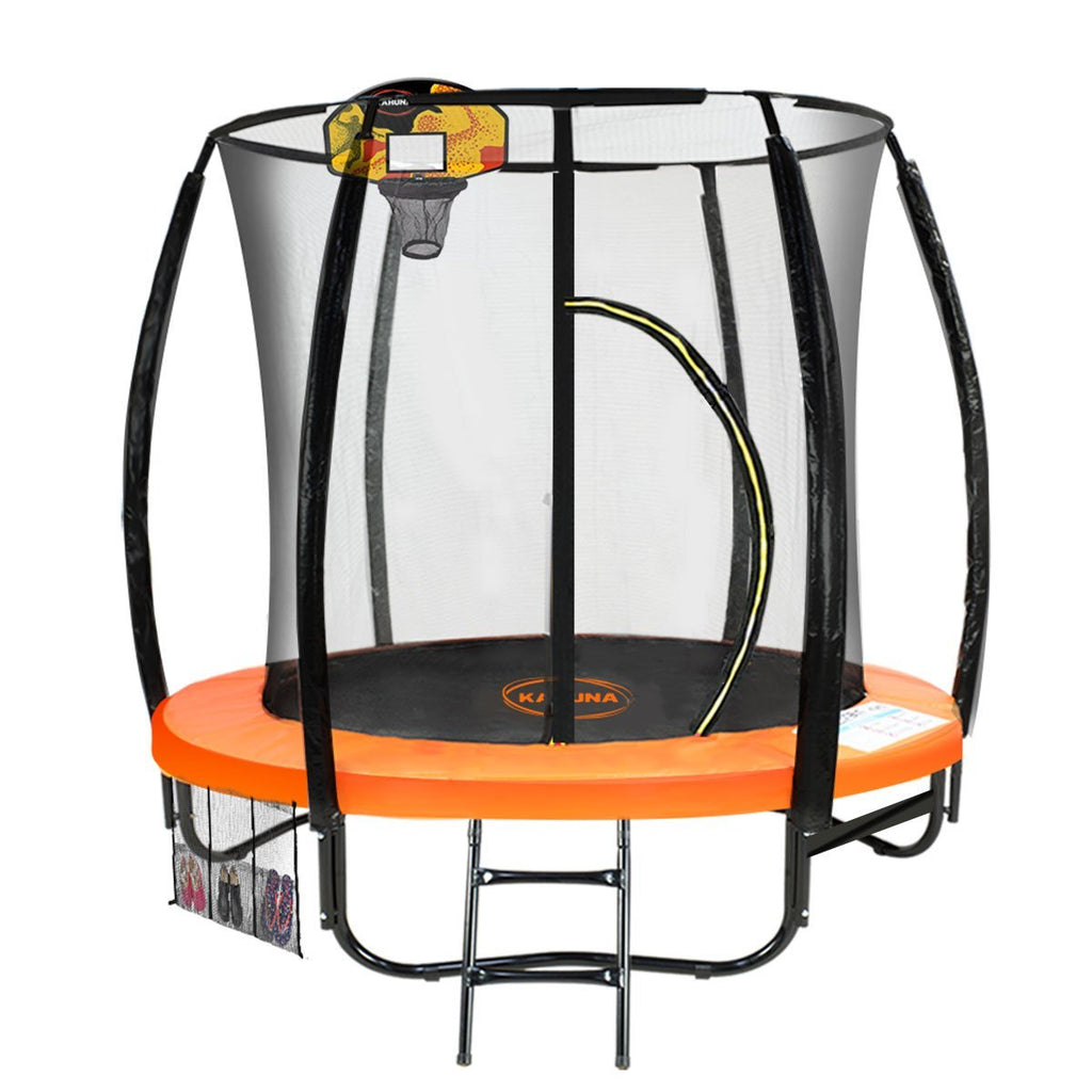 Kahuna Classic 6ft Outdoor Round Orange Trampoline Safety Enclosure And Basketball Hoop Set - Kid Topia
