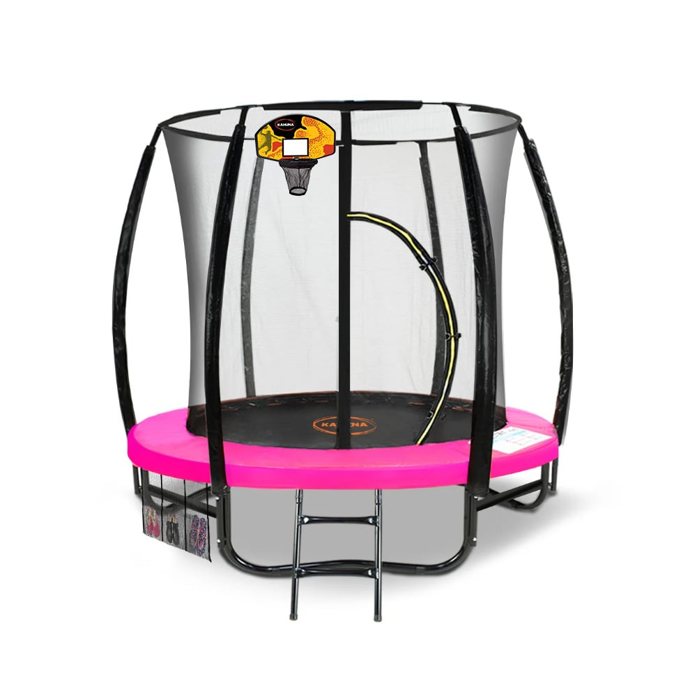 Kahuna Classic 6ft Outdoor Round Trampoline Safety Enclosure And Basketball Hoop Set - Pink - Kid Topia