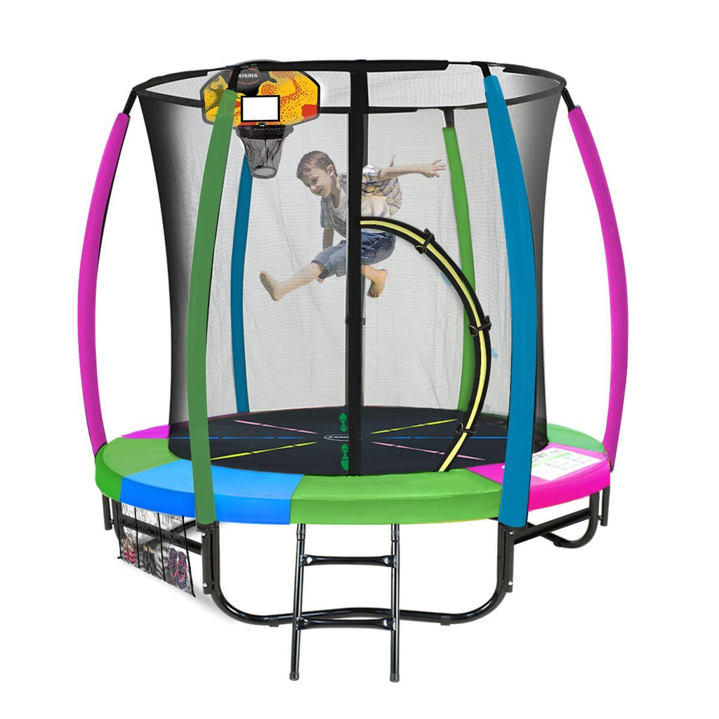 Kahuna Classic 6ft Trampoline Free Ladder Spring Mat Net Safety Pad Cover Round Enclosure Basketball Set - Rainbow - Kid Topia