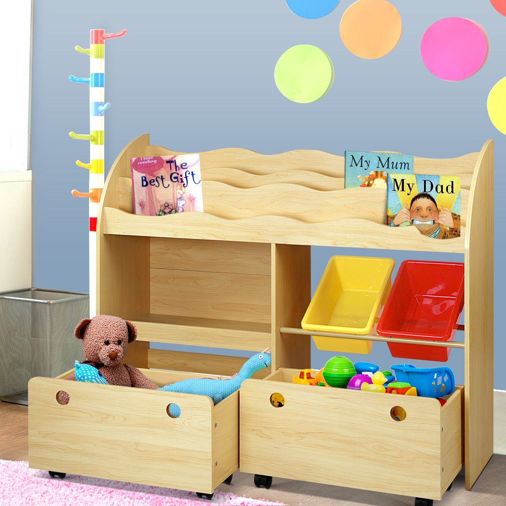 Keezi 3 Tiers Kids Bookshelf Storage Children Bookcase Toy Box Organiser Display - Kid Topia