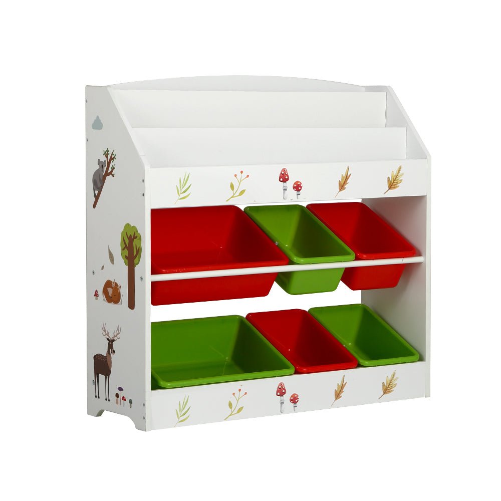 Keezi 3 Tiers Kids Bookshelf Storage Children Bookcase Toy Box Organiser Rack 6 Bins - Kid Topia