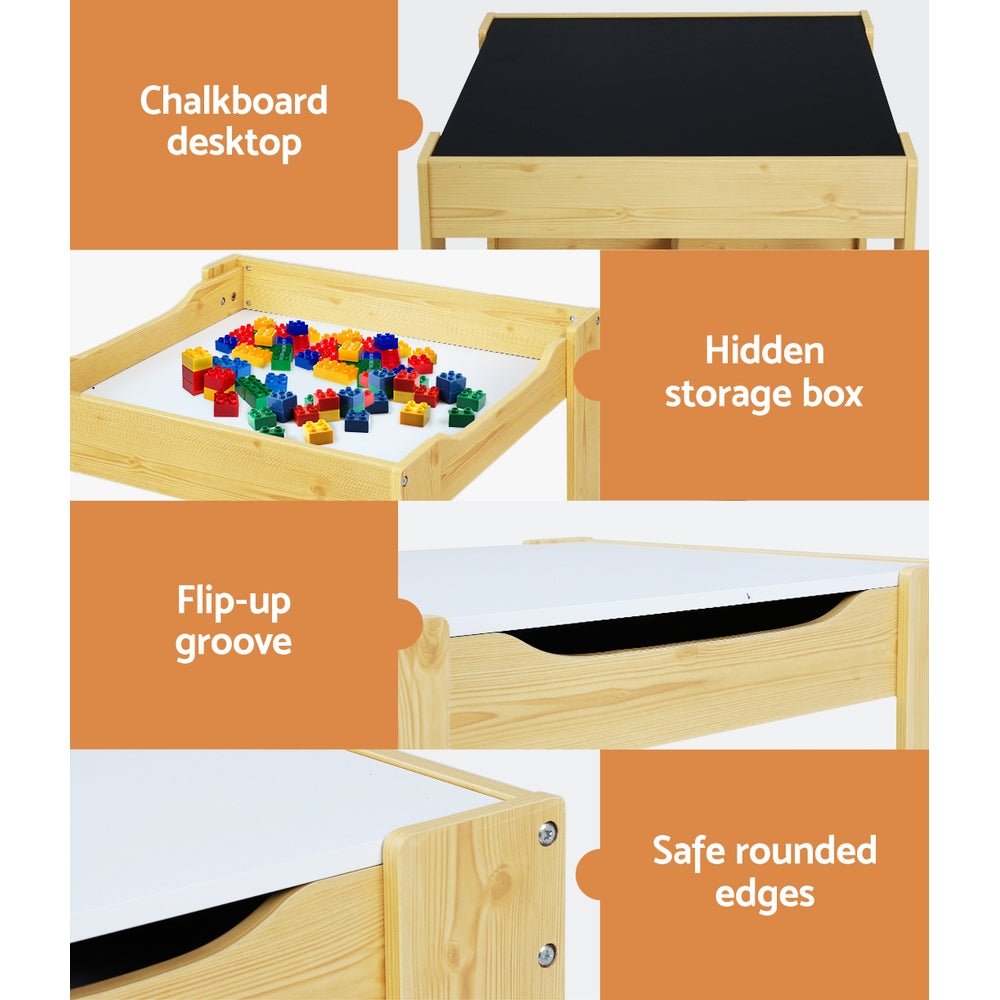 Keezi 3PCS Kids Table and Chairs Set Activity Desk Chalkboard Toys Storage Box - Kid Topia