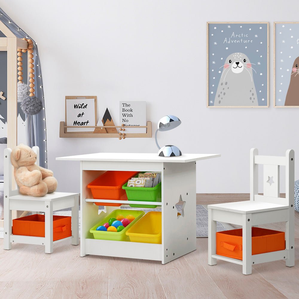 Keezi 3PCS Kids Table and Chairs Set Children Furniture Play Toys Storage Box - Kid Topia