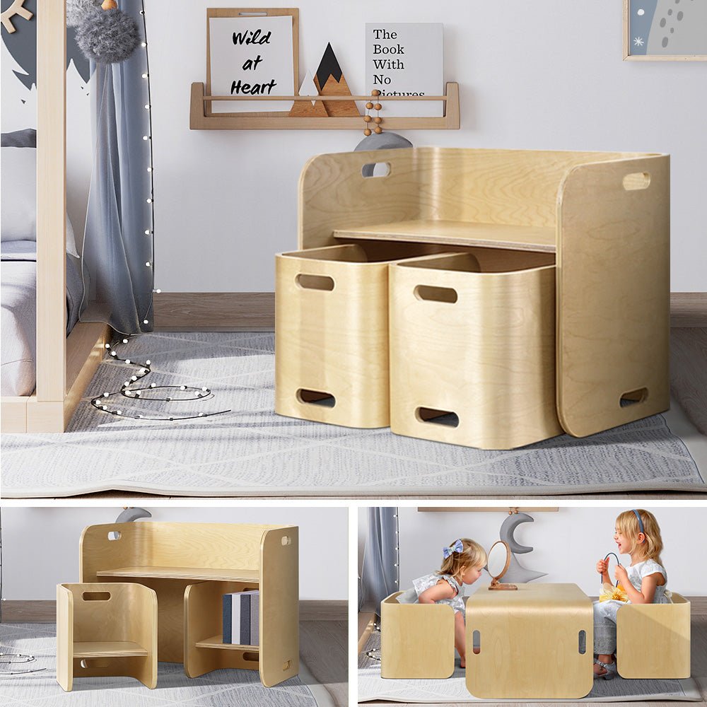Keezi 3PCS Kids Table and Chairs Set Multifunctional Storage Desk - Kid Topia