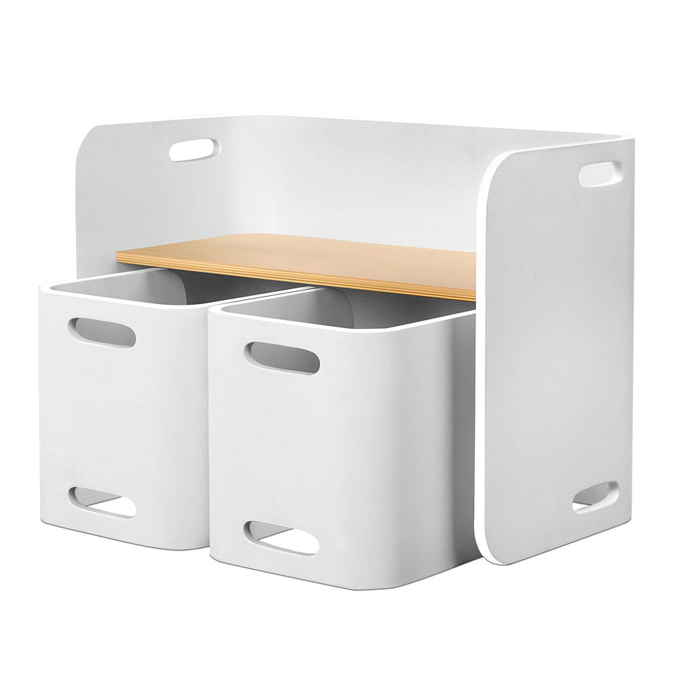 Keezi 3PCS Kids Table and Chairs Set Multifunctional Storage Desk White - Kid Topia