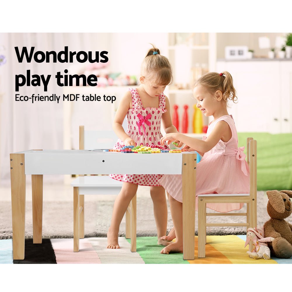 Keezi 3PCS Kids Table and Chairs Set Storage Toys Play Activity Desk Chalkboard - Kid Topia