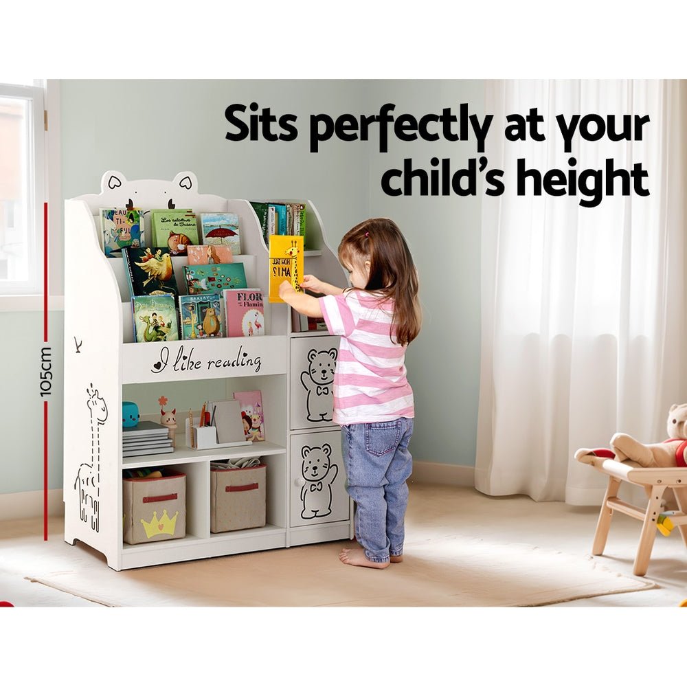Keezi 4 Tiers Kids Bookshelf Storage Children Bookcase Toy Organiser Display - Kid Topia