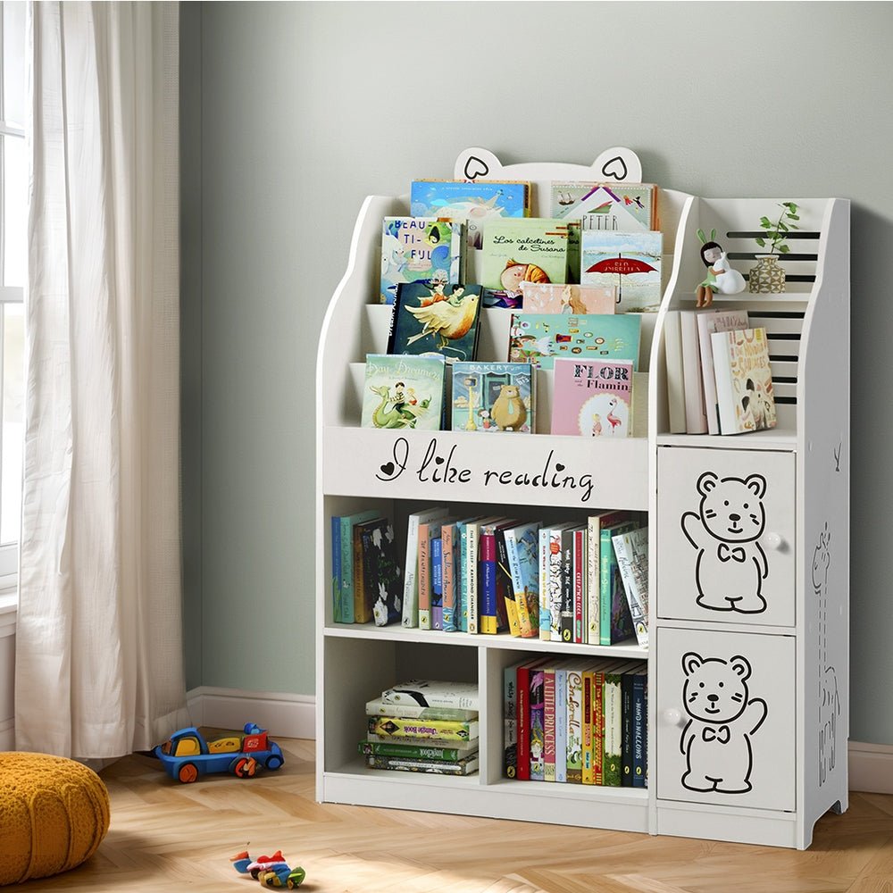 Keezi 4 Tiers Kids Bookshelf Storage Children Bookcase Toy Organiser Display - Kid Topia
