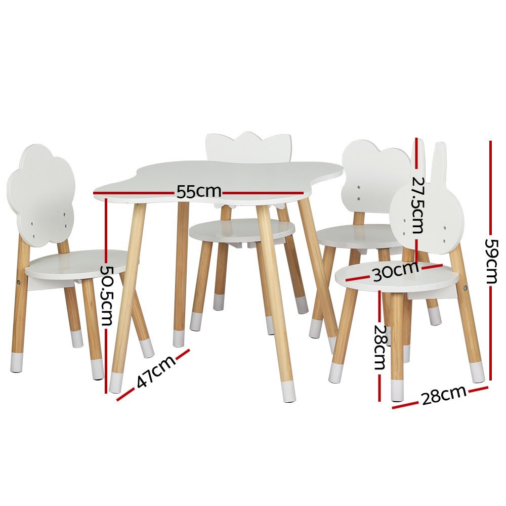 Keezi 5PCS Kids Table and Chairs Set Children Activity Study Play Desk White - Kid Topia
