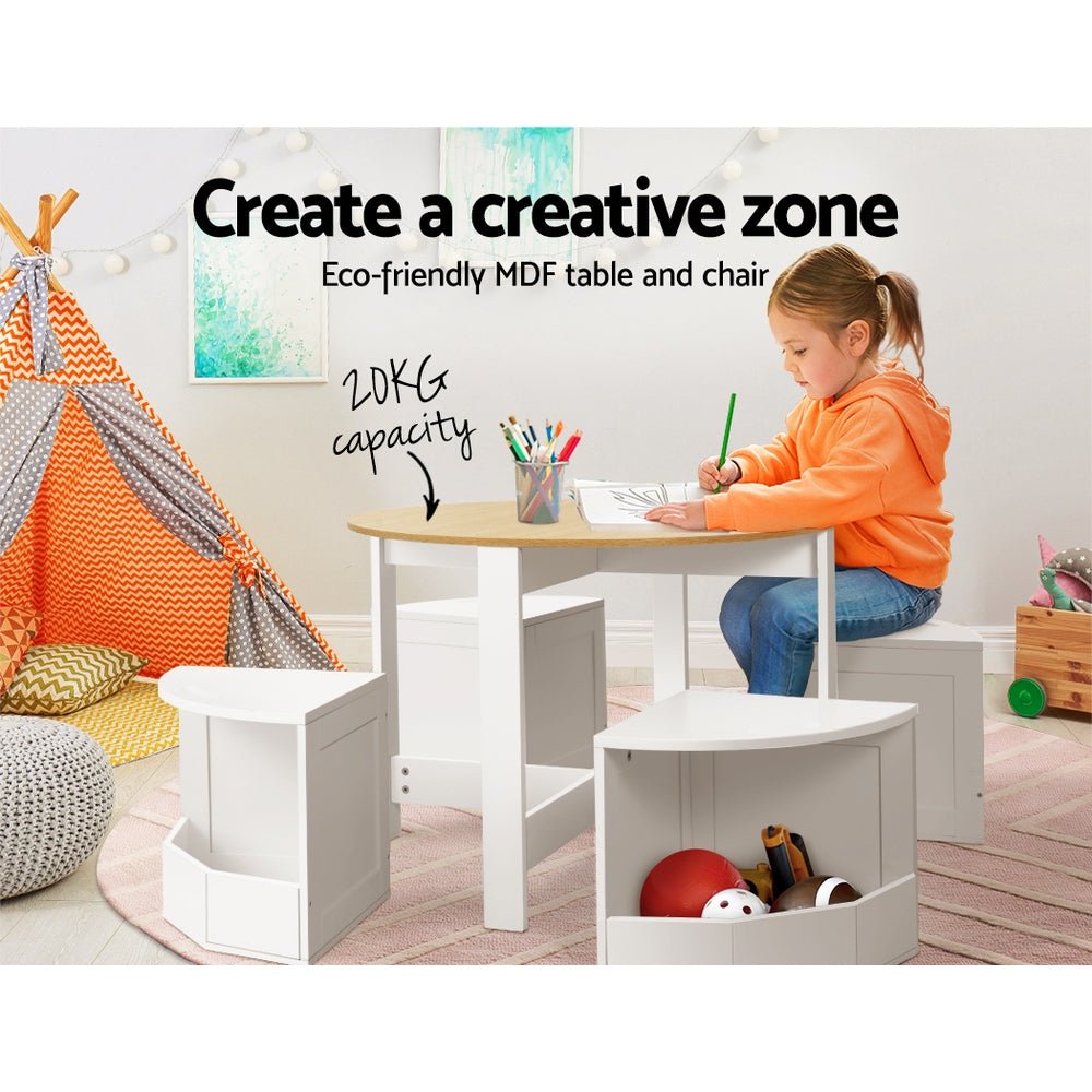 Keezi 5PCS Kids Table and Chairs Set Storage Chair Wooden Play Study Desk - Kid Topia