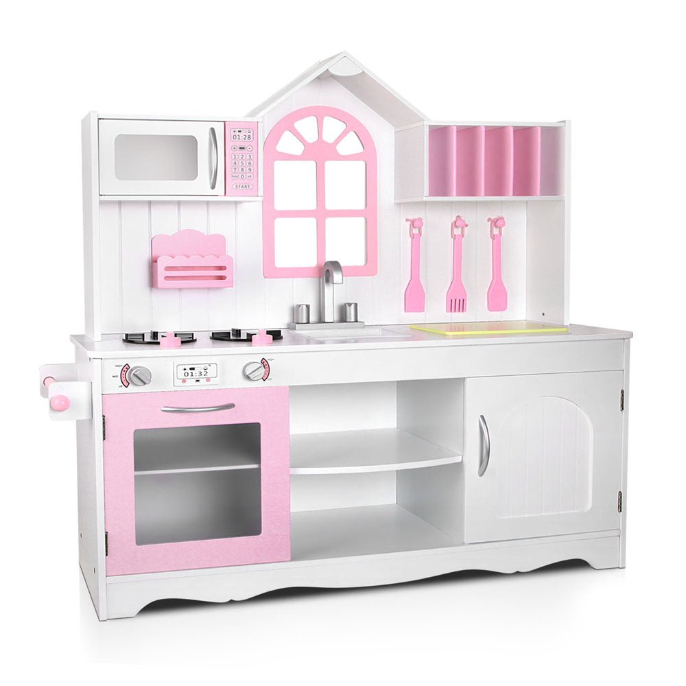 Keezi Kids Kitchen Play Set Wooden Pretend Toys Cooking Children Storage Cabinet - Kid Topia