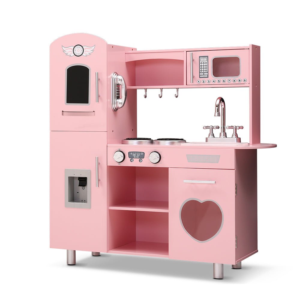 Keezi Kids Kitchen Play Set Wooden Pretend Toys Cooking Children Storage Pink - Kid Topia