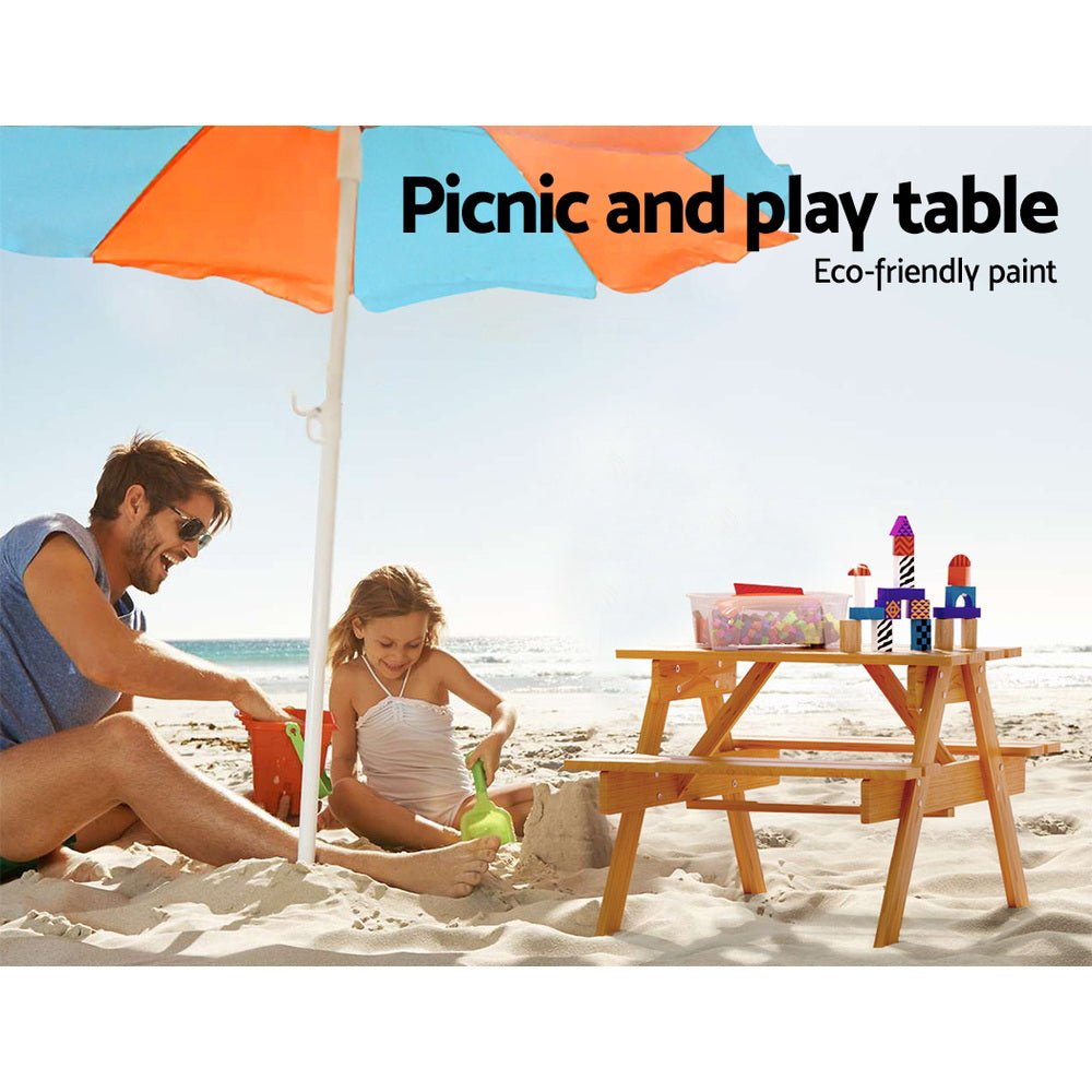 Keezi Kids Outdoor Table and Chairs Picnic Bench Seat Umbrella Children Wooden - Kid Topia