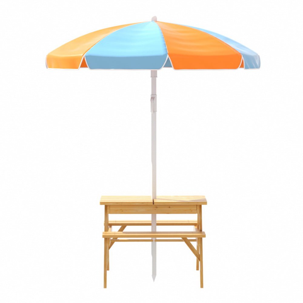 Keezi Kids Outdoor Table and Chairs Picnic Bench Set Umbrella Water Sand Pit Box - Kid Topia