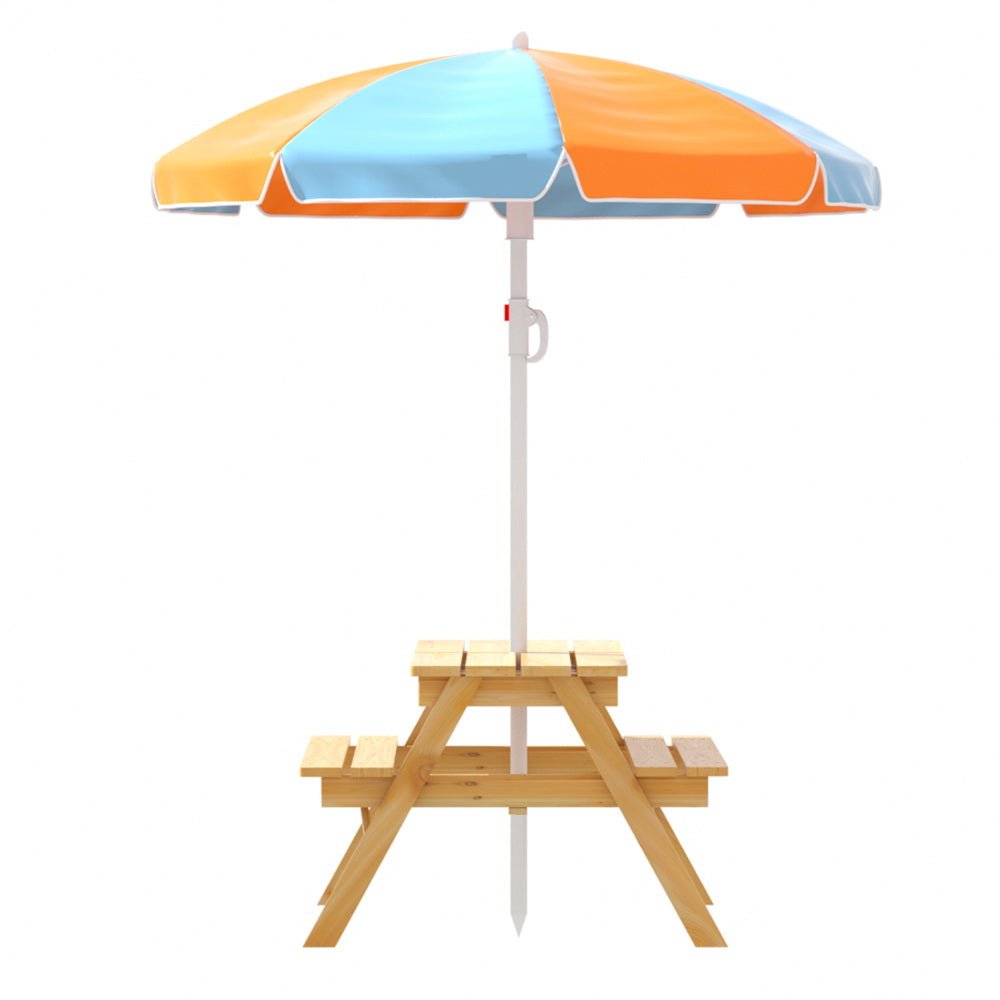 Keezi Kids Outdoor Table and Chairs Picnic Bench Set Umbrella Water Sand Pit Box - Kid Topia